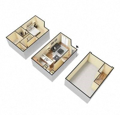 Floor plan for 1 bed, 1 bath, 830 sqft